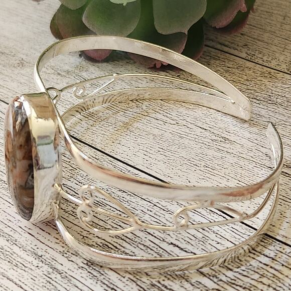 Earth's Essence Brown Jasper Silver Cuff Bracelet - Natural Elegance - Picture 5 of 10